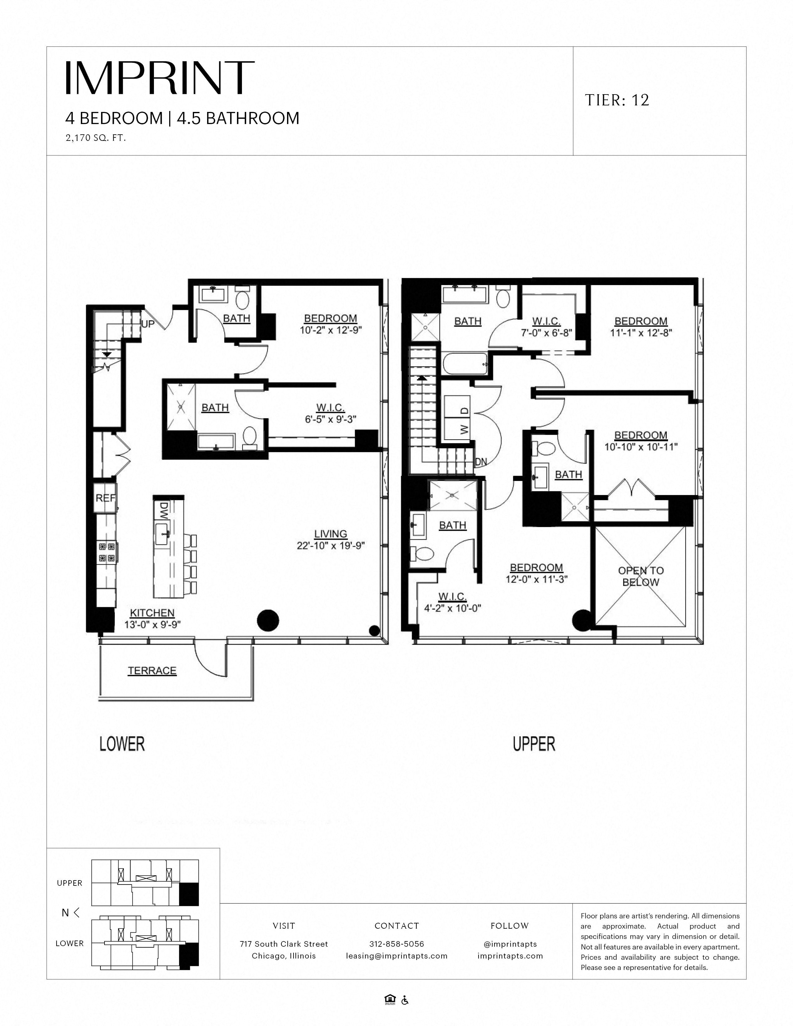 Floor plan for 4 beds, 4.5 baths, 2170 sqft